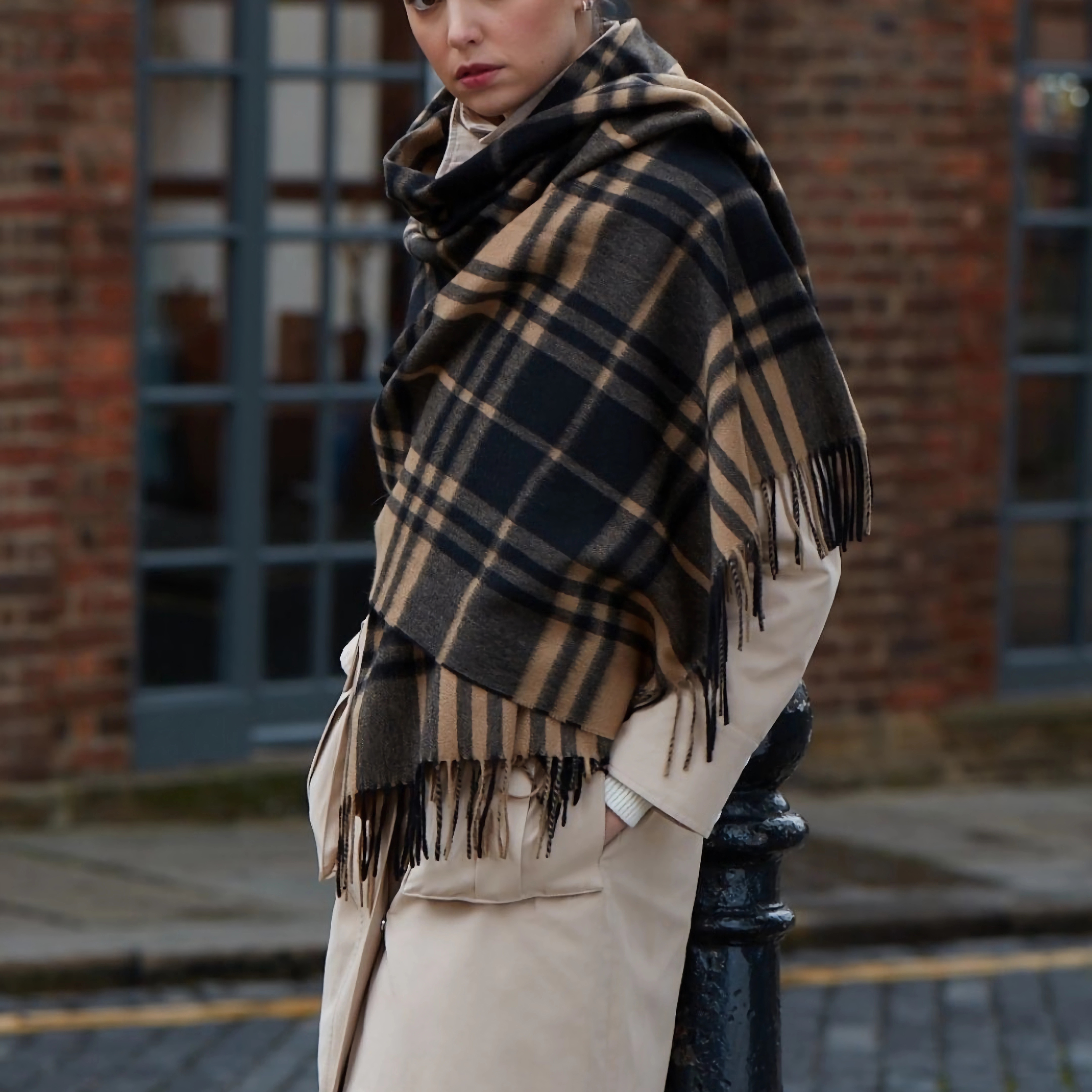 【内蒙古羊毛YDR-1】内蒙古羊毛羊绒纯色格子围巾披肩