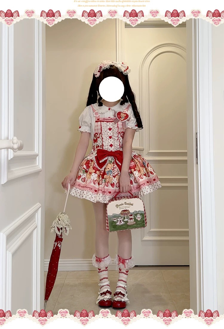 实体店现货原创设计Lolita可爱莓熊日记背带小裙子