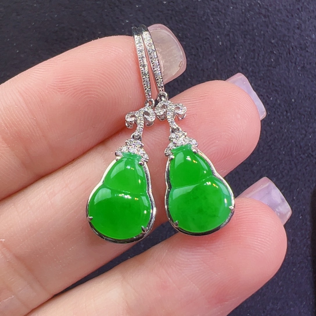 翡翠18K金镶嵌耳饰耳坠