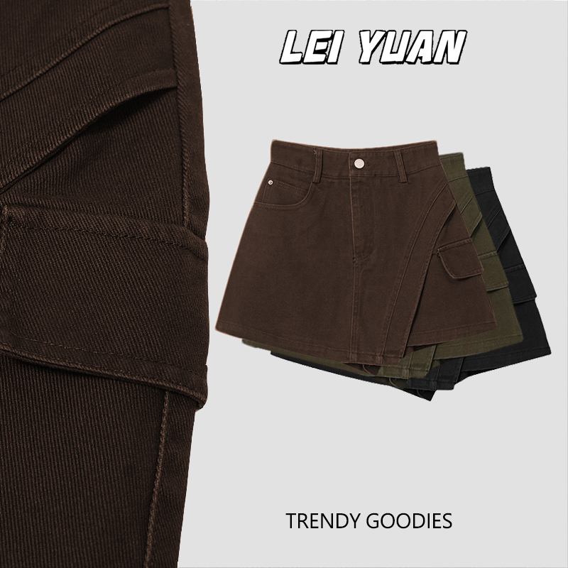 军绿色牛仔短裙女小个子2025早秋新款高腰显瘦a字不规则工装短裤