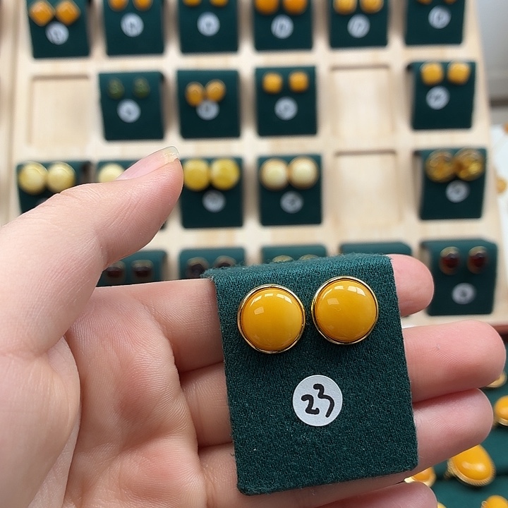 琥珀银S925镶嵌耳饰