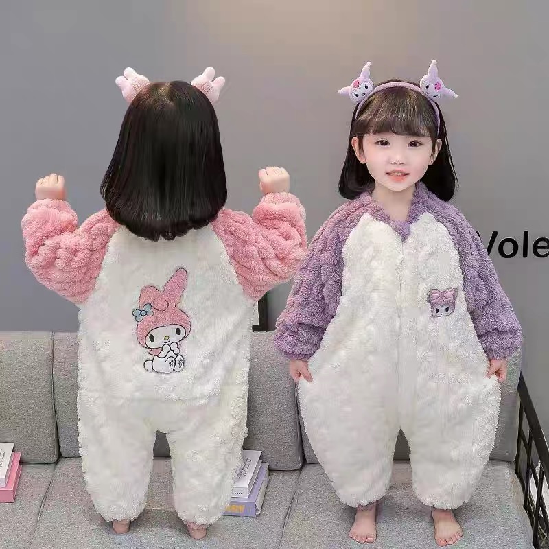 儿童睡袋宝宝爬服睡衣长爬款连身衣拉链婴儿女冬季卡通连体睡衣