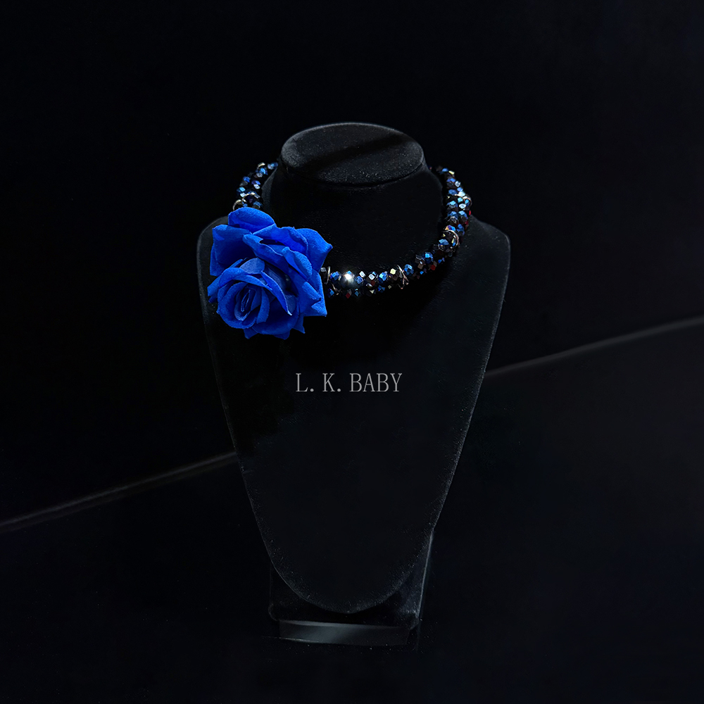 合金项链 【L.K.BABY】轻奢蓝色玫瑰水晶多层锁骨链配饰超闪