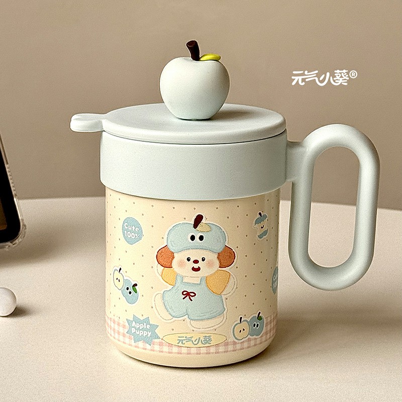 苹果保温杯女生高颜值2025新款可爱水杯陶瓷内胆桌面杯手提便携