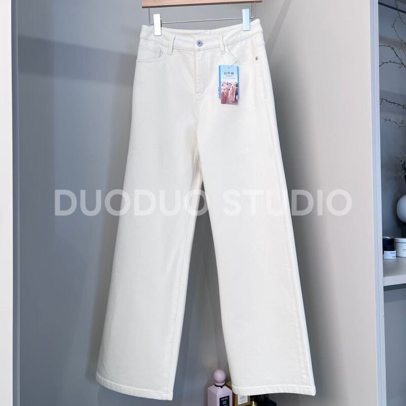 【多多还是多多】山羊绒弹力天竹纤维高腰直筒植绒牛仔裤RT-8152