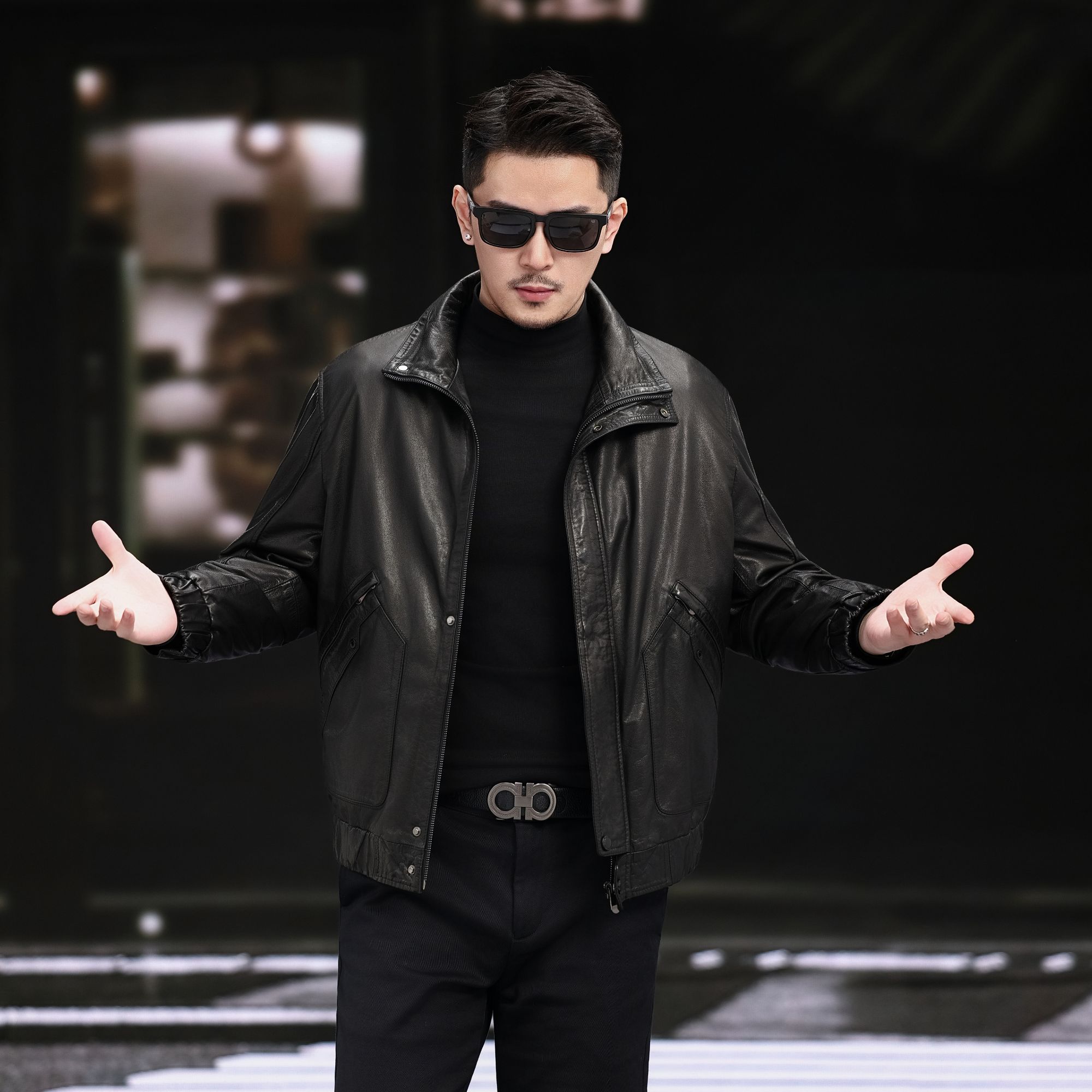 海宁新款头层牛皮真皮皮衣男立翻领休闲皮夹克短款薄款真皮外套男