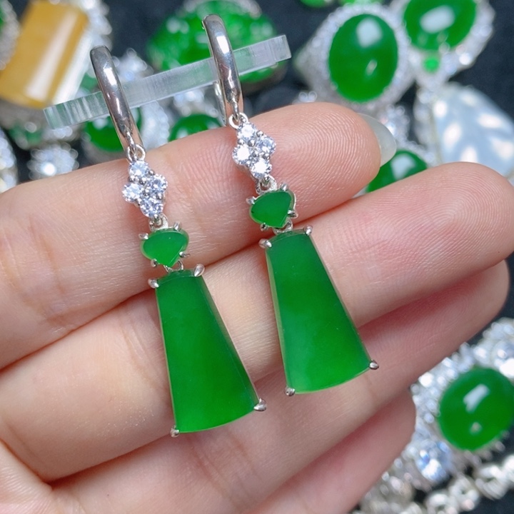 翡翠银S925镶嵌挂件无事牌耳坠