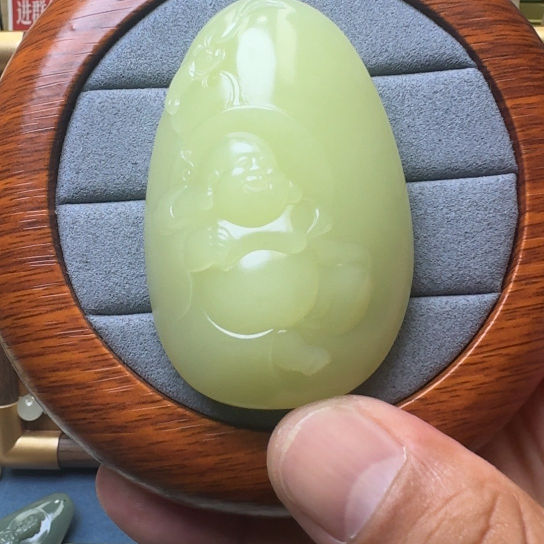 和田玉耳饰未镶嵌黄口佛公