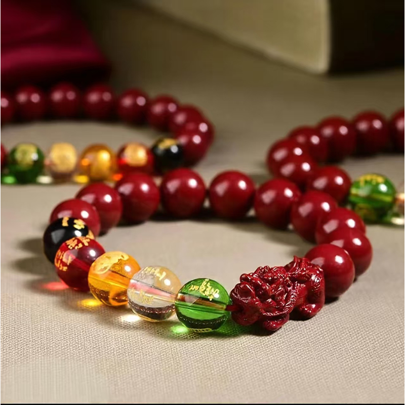 含辰砂工艺品五路财神朱砂1.0 貔貅单圈手串（无礼盒）S1131