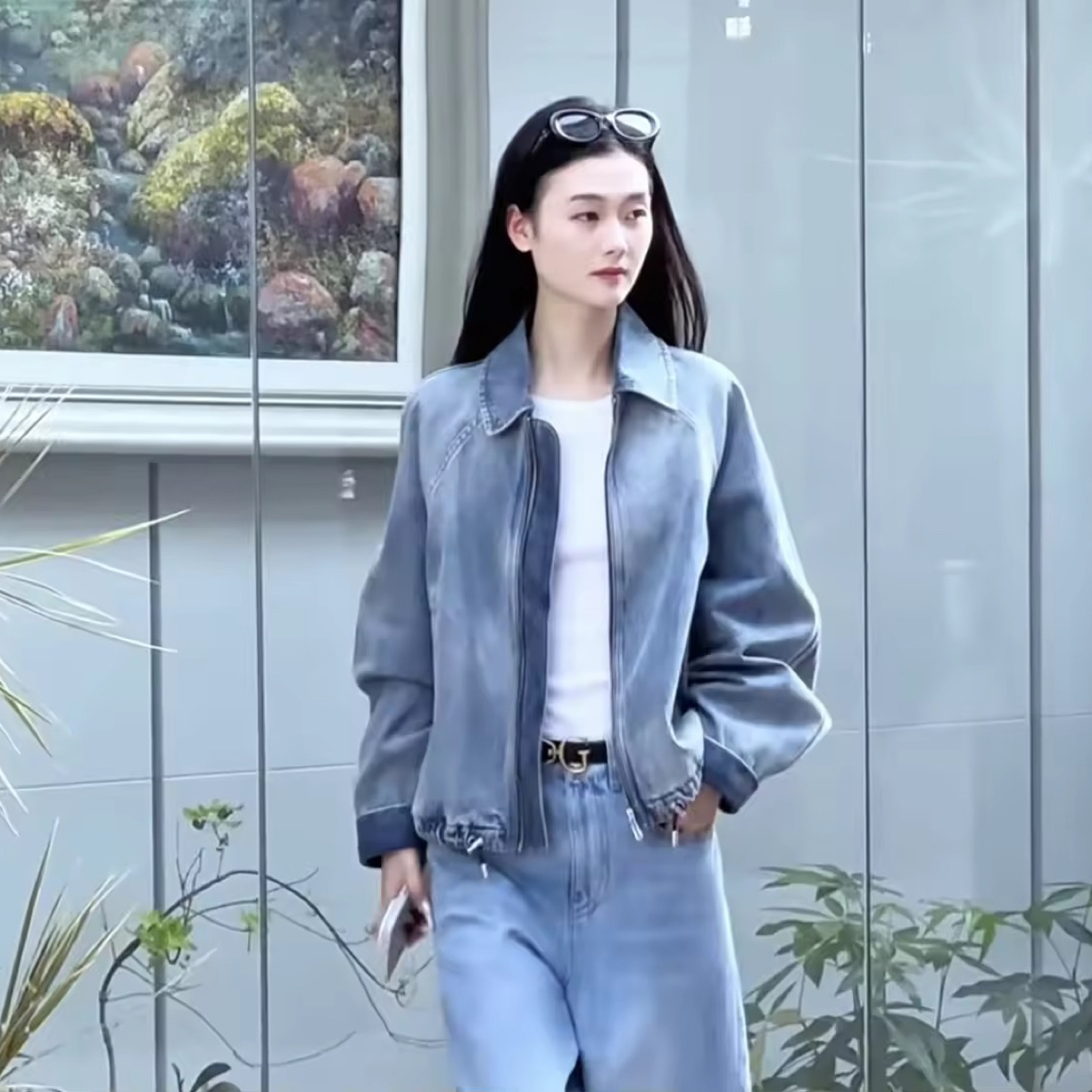 官方正品秋季新款高级复古重工水洗抽绳廓形牛仔外套540077