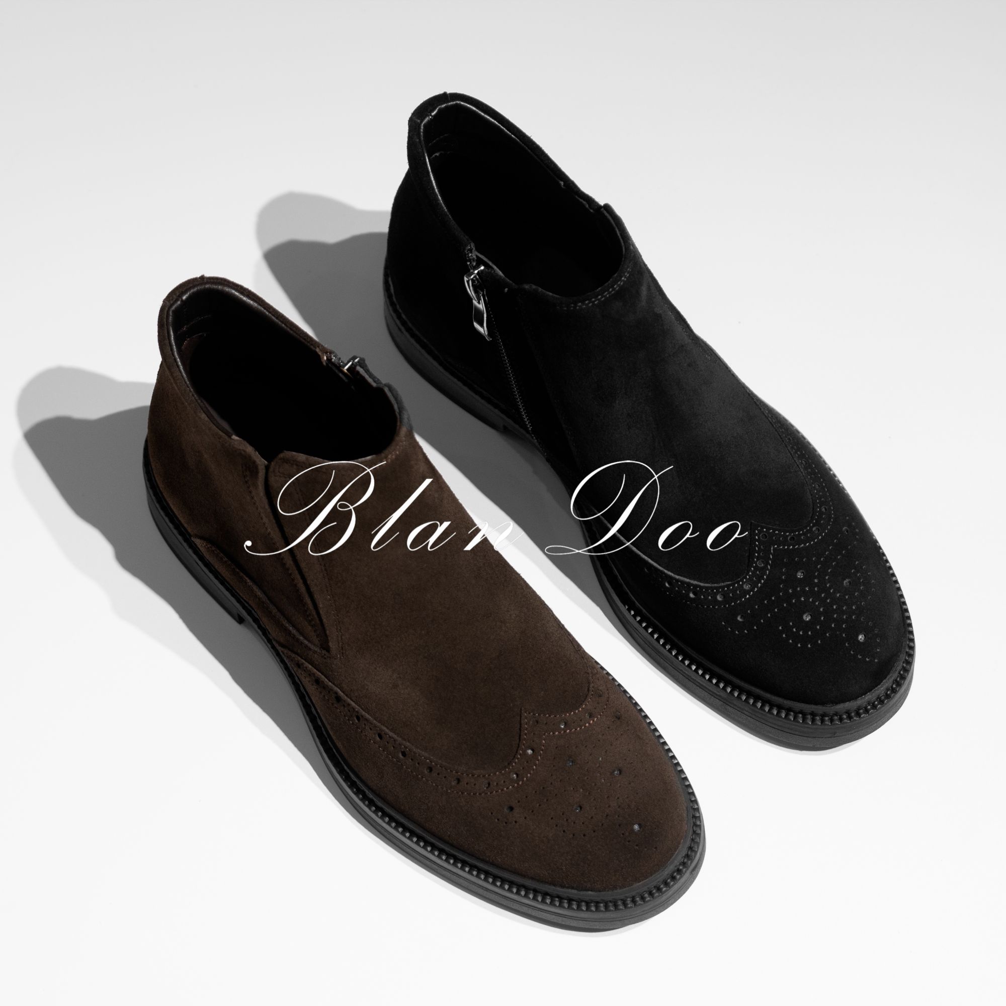 BLANDOO “英伦风范” 男士高定舒适拉链设计布洛克磨砂靴1897