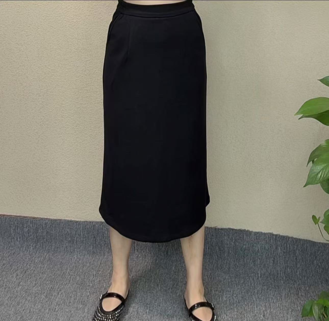 2025秋季新款H型高腰显瘦包臀裙半身裙黑色半裙长款#145276
