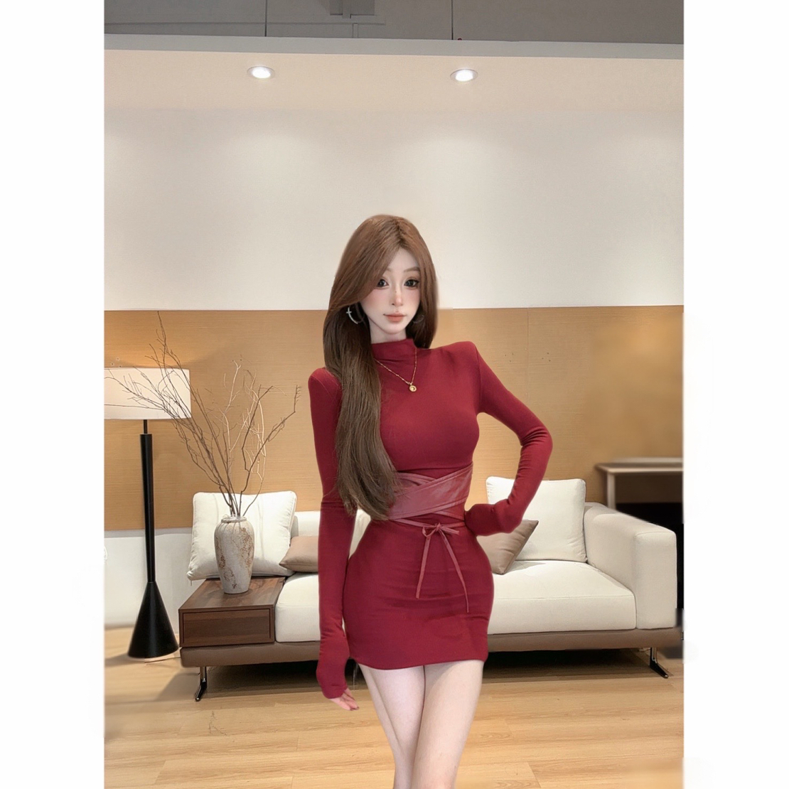 【赫本序章】修身显瘦收腰连衣裙高级加绒长袖包臀短裙