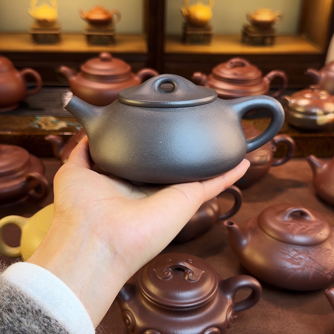 紫砂茶壶景舟石瓢，天青泥