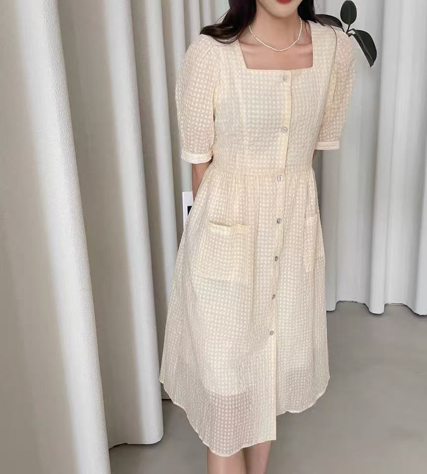 【Y叙】NN1154-时尚女装设计感新款连衣裙法式收腰气质显瘦白色