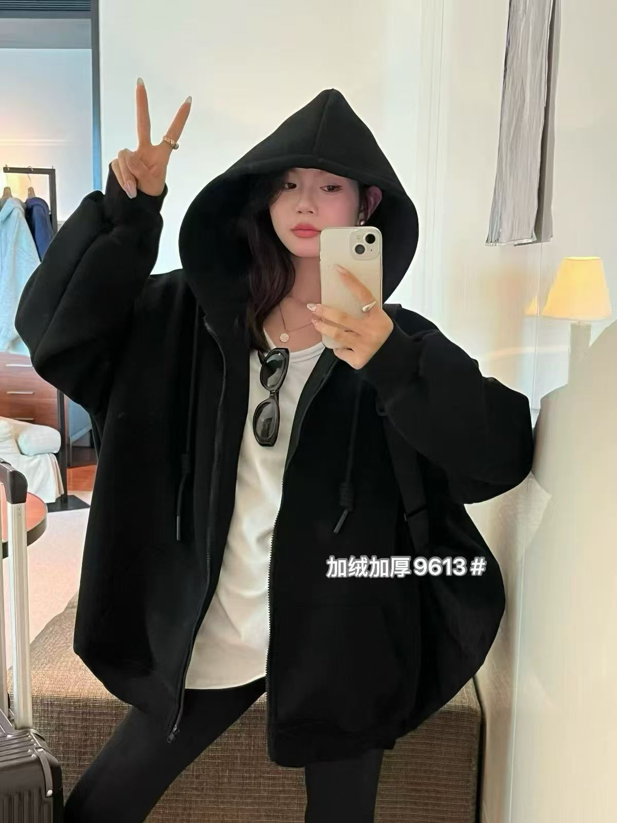 SHUSHU 秋冬季加绒加厚带帽大卫衣外套