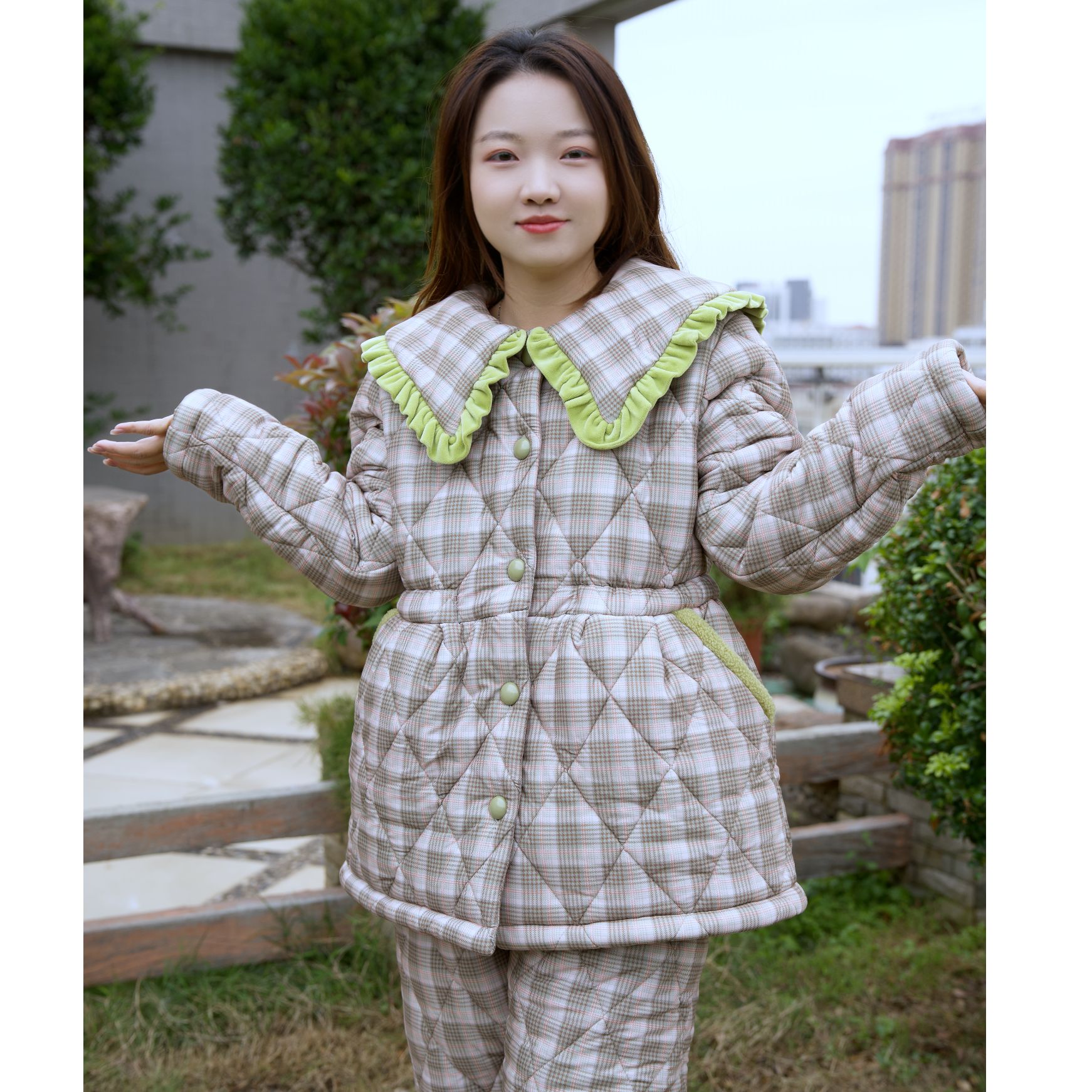 【绿格子】2025新款三层加绒加厚冬季睡衣女士