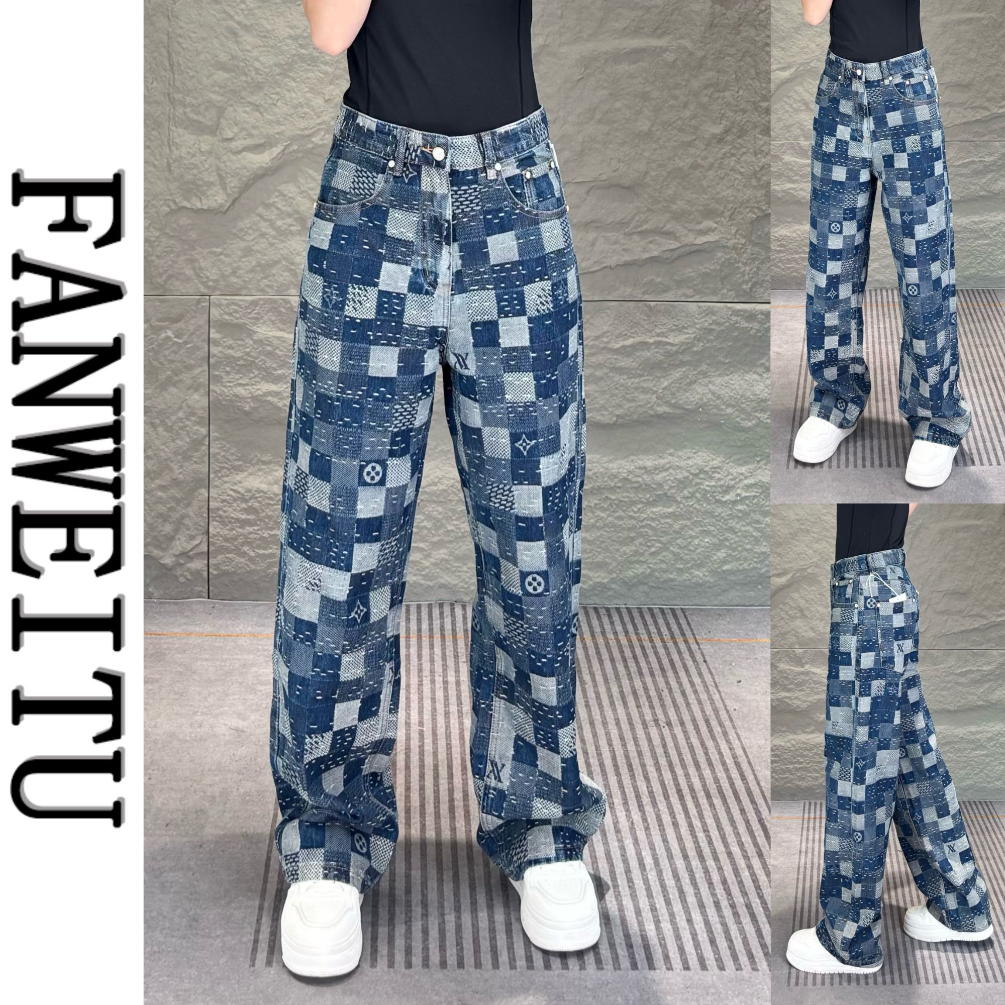 2025秋季新款直筒牛仔裤水洗蓝宽松美式潮流刺绣男款牛仔裤AC3329