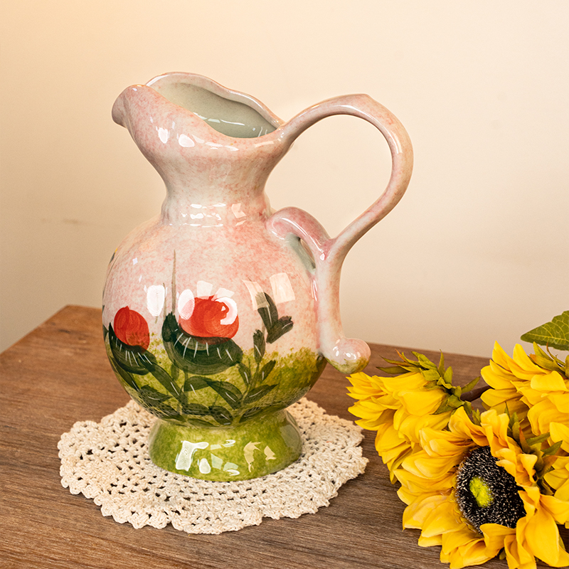 景德镇高温陶瓷花瓶粉色创意手绘花器水培家居艺术客厅高级感摆件