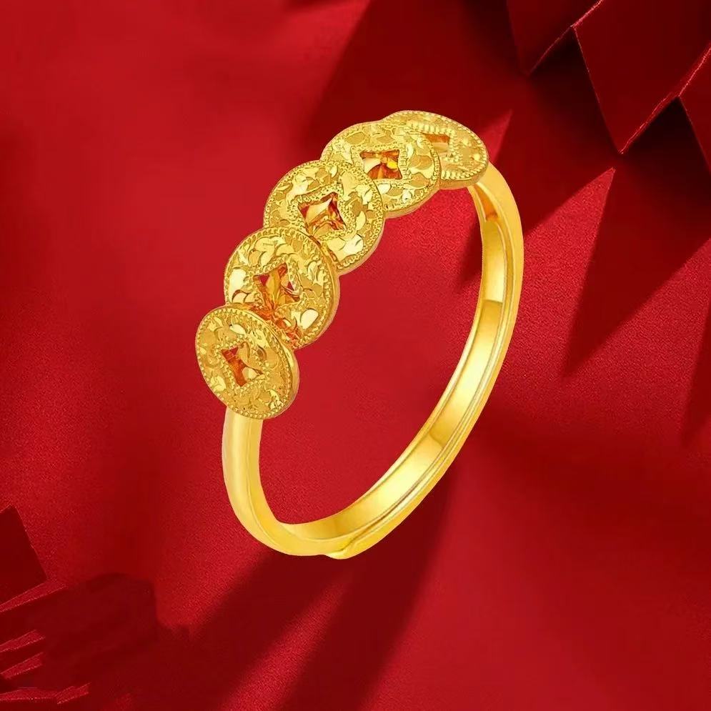  爆闪五帝钱碎碎冰戒指女款精致轻奢小众设计感戒指010