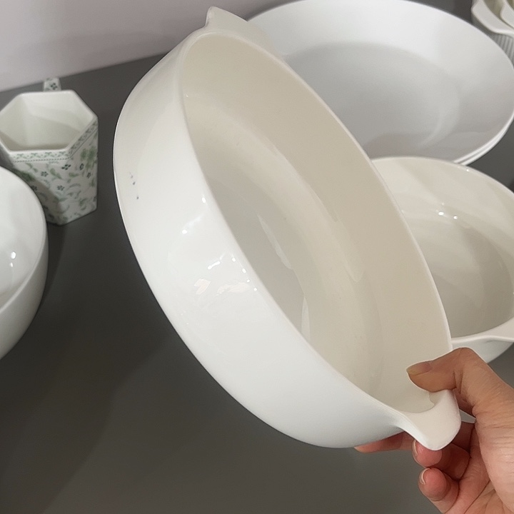 瓷片微瑕骨瓷纯白双耳盘一个中