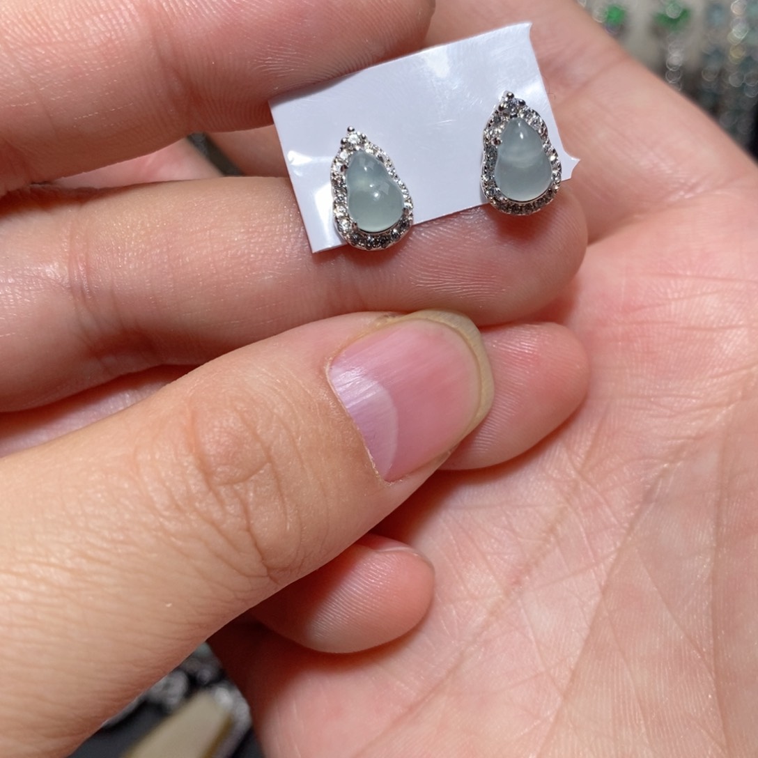 翡翠耳饰银S925镶嵌n j j k