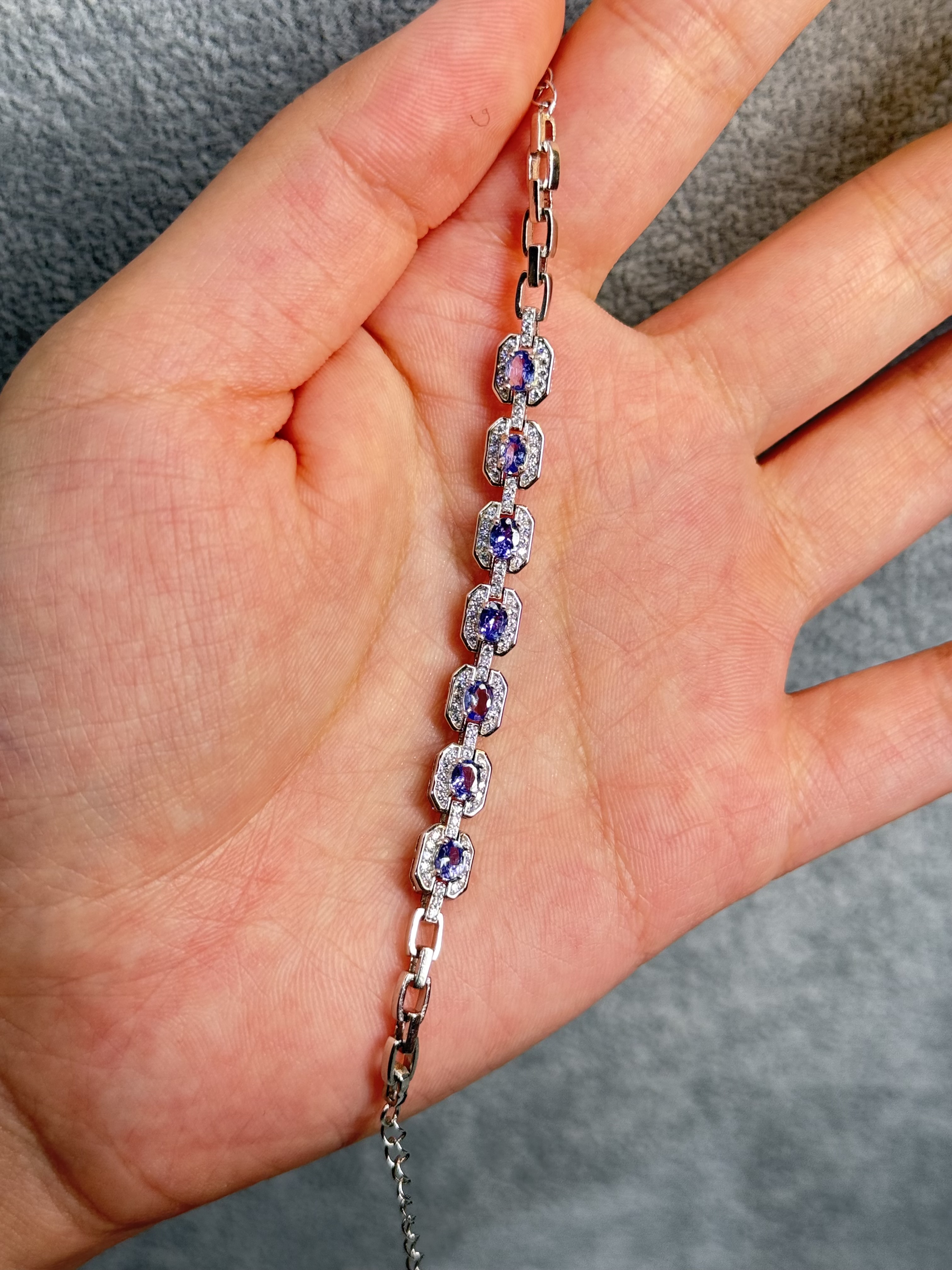 KYTSS034-S925银镶嵌天然坦桑石手链（主石约：10分*7颗）