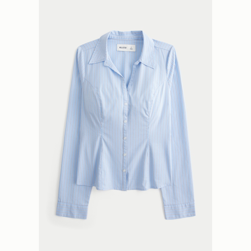 Hollister25秋冬Y2K辣妹修身条纹系带府绸衬衫女装340-5486