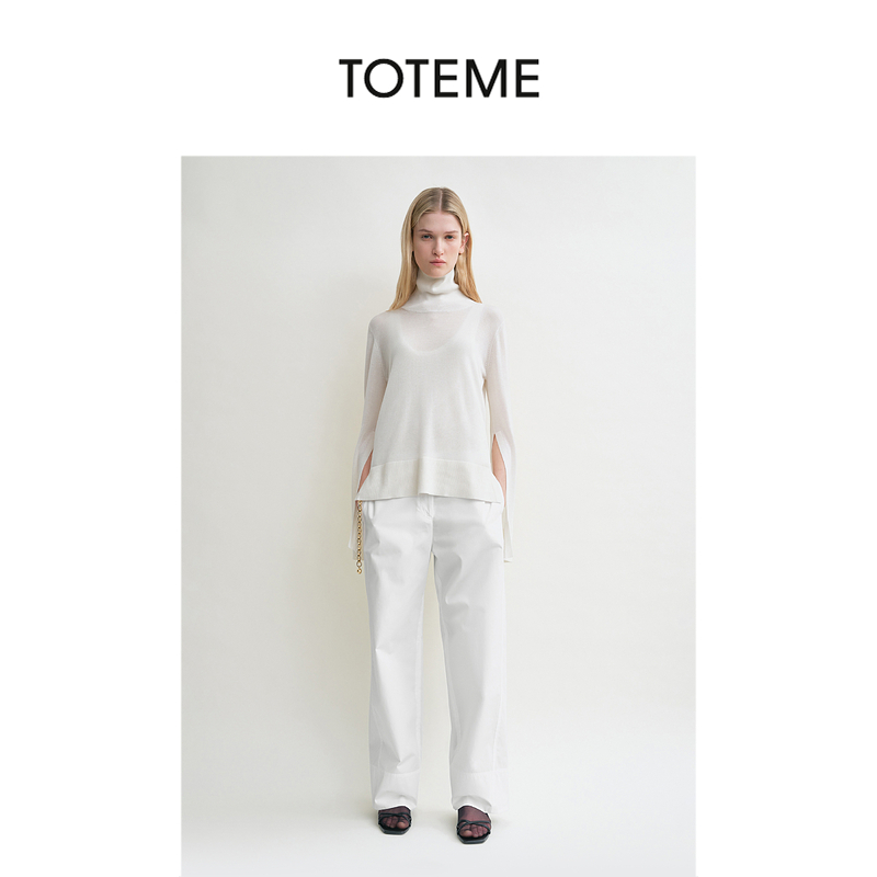 TOTEME女装白色棉质慵懒休闲扭缝针迹直筒裤长裤
