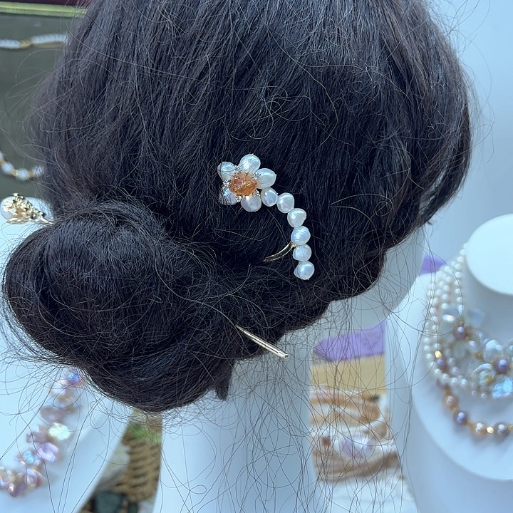 淡水珍珠发饰银S925镶嵌