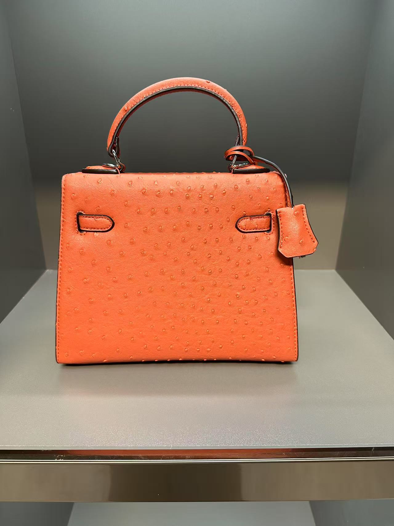 街头潮流锁扣手提式凯莉包手提包包橙色纯色