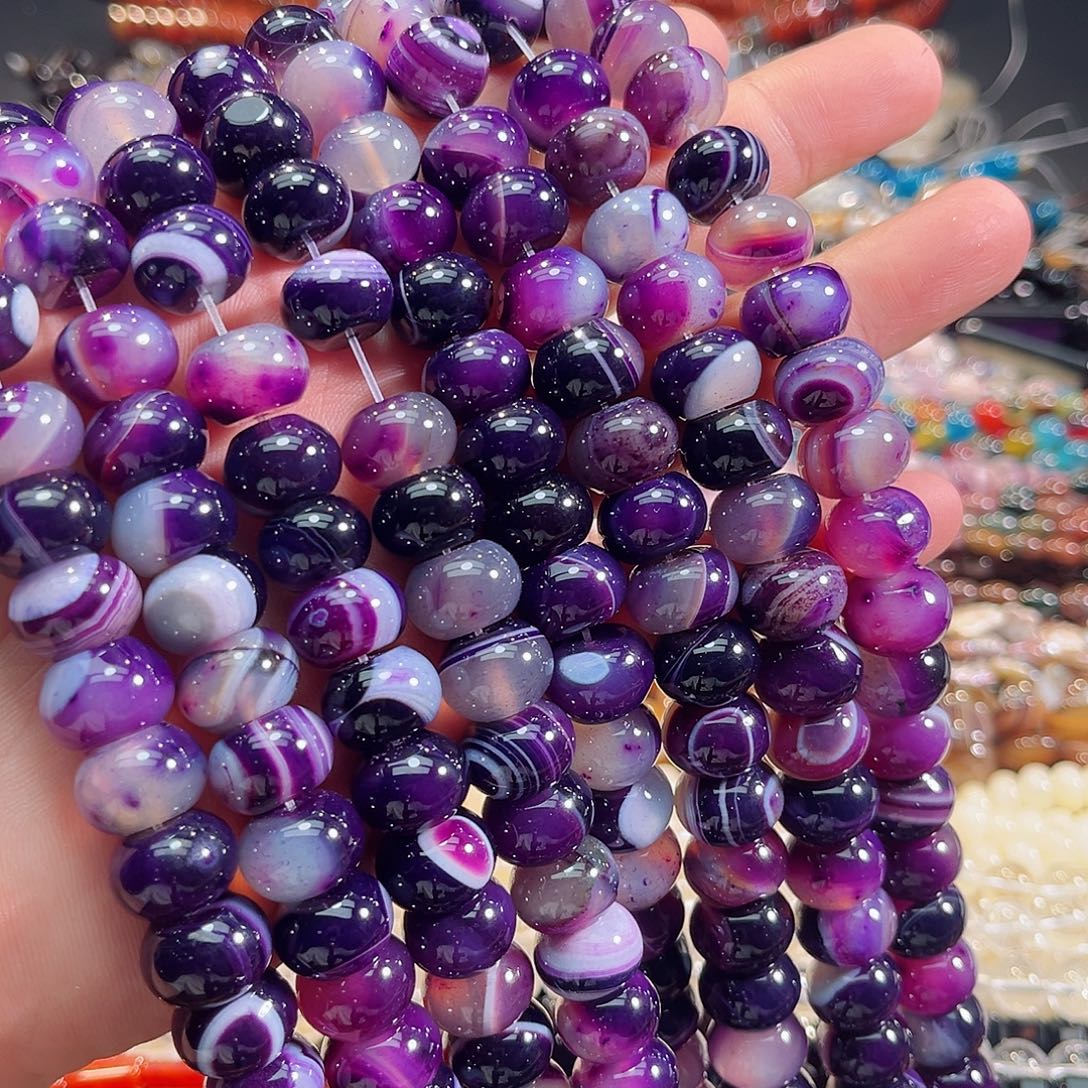 玛瑙/玉髓合金珠宝半成品紫玛瑙车轮一条14mm