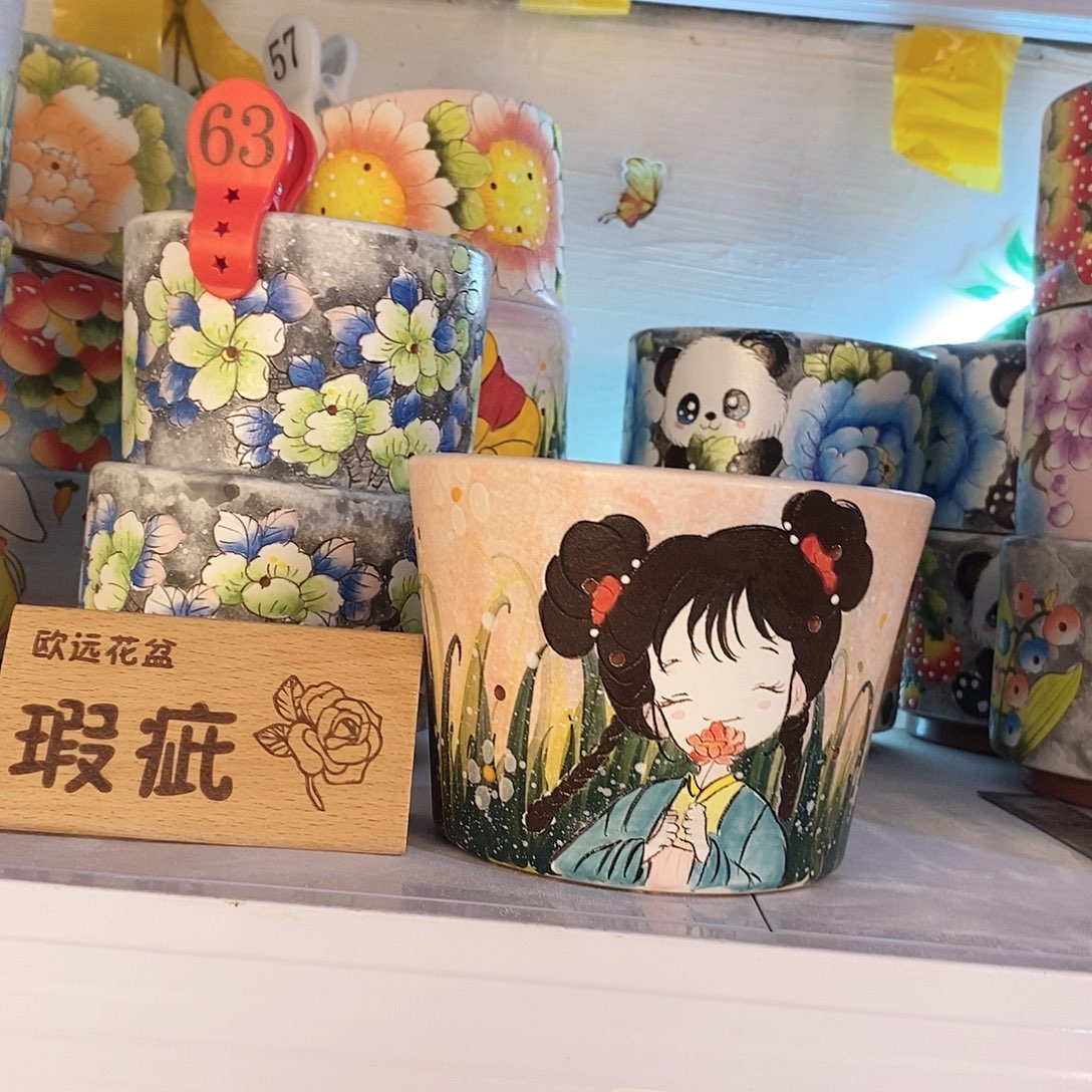紫砂花盆红陶手绘花盆