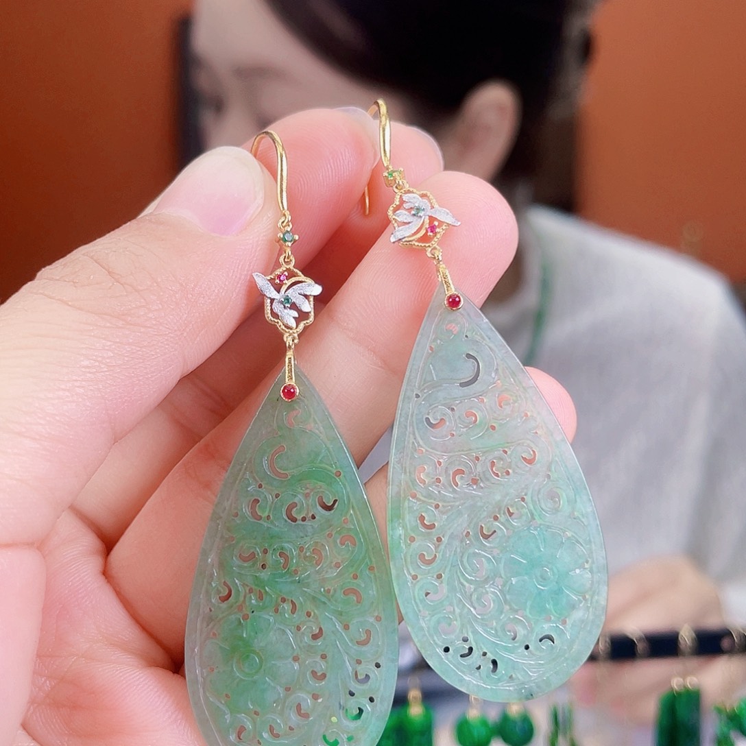 翡翠银S925镶嵌耳饰