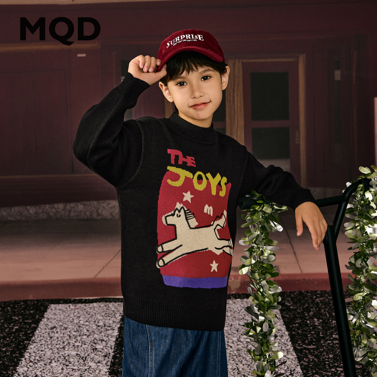 【拜年服】MQD男童25冬新款趣味感画报卡通半高领毛衣9654W07A8