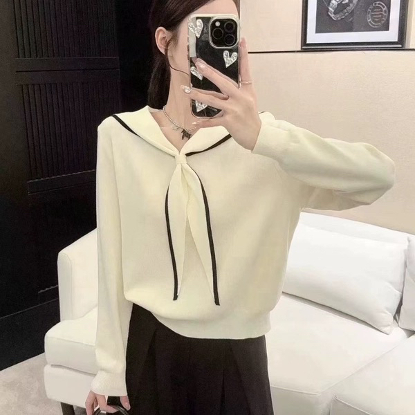 兰兰家百搭长袖打底衫毛针织衫宽松针织海军领秋冬