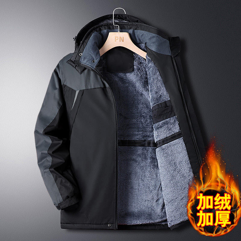冲锋衣男冬季棉服加绒加厚棉衣防风保暖户外大码宽松外套可印logo