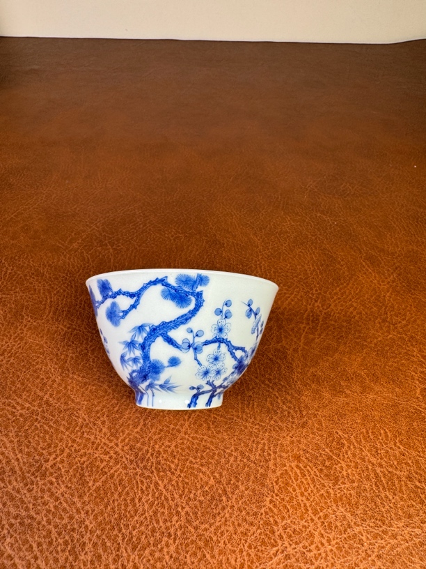 景德镇全手工手绘青花松竹梅缠枝可乐杯陶瓷主人杯马蹄杯茶杯茶具