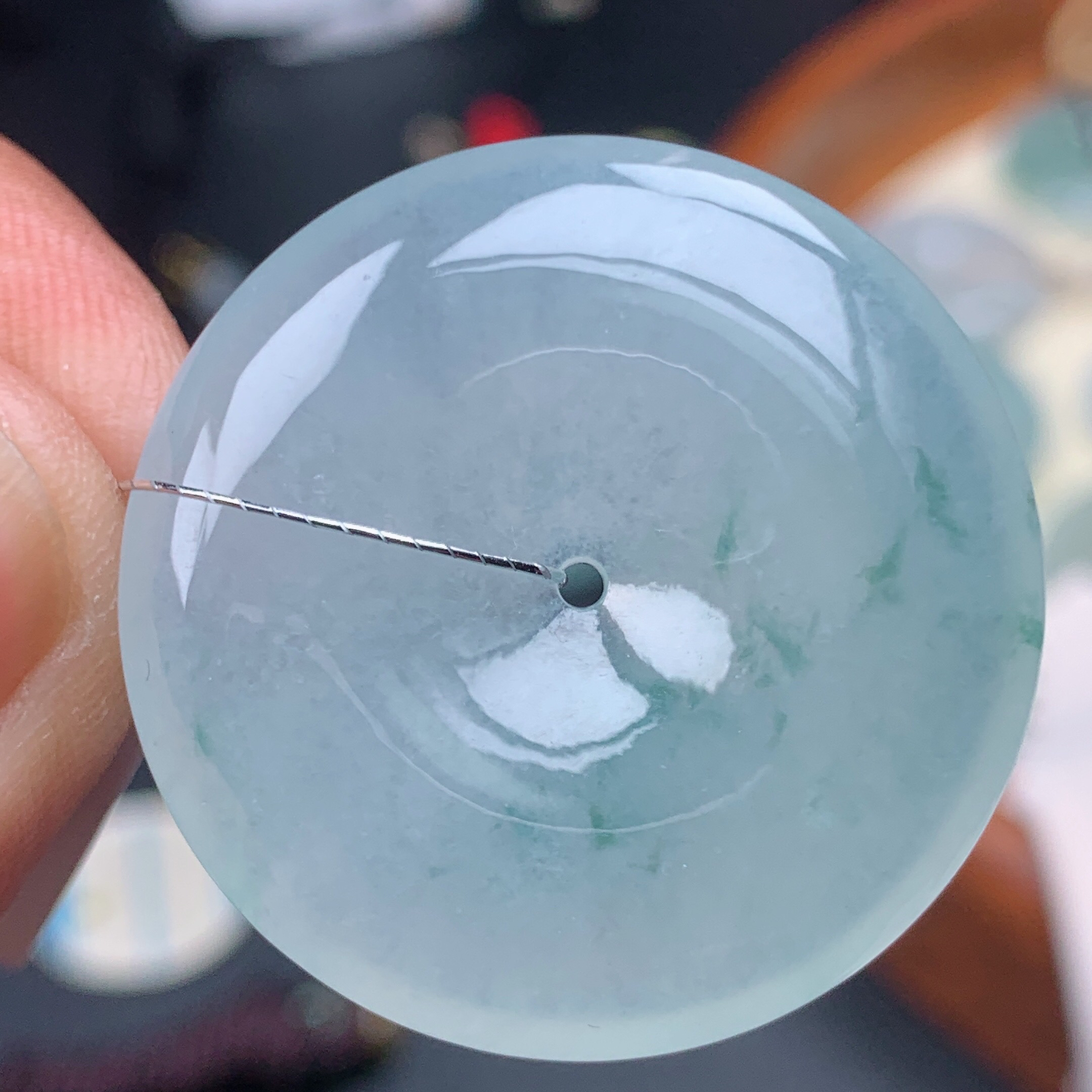 尺寸32.2-6.1mm缅甸天然A货翡翠冰飘花平安扣吊坠 精美冰透大气