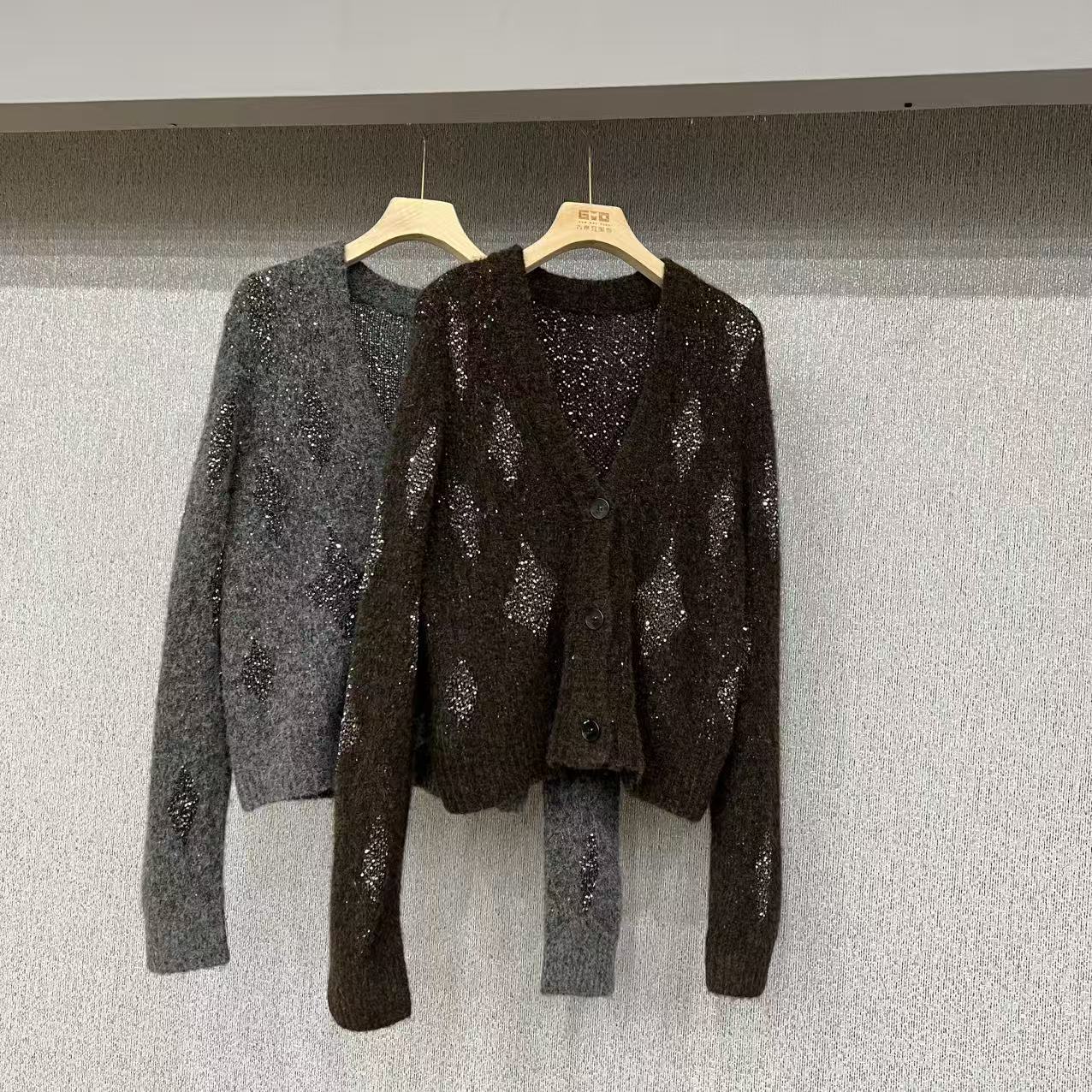 爆款！菱形块亮片女士休闲针织开衫