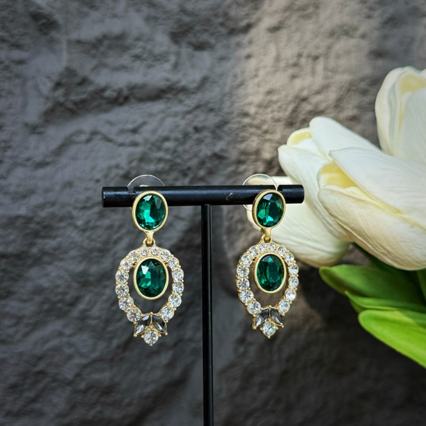 铜合金琉璃耳饰 8052复古绿小水滴耳钉耳饰