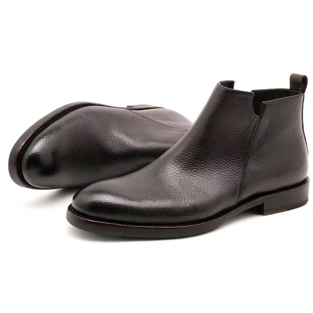 2025新款冬款男士一脚蹬短靴真皮切尔西男人必备加绒保暖拉链款潮