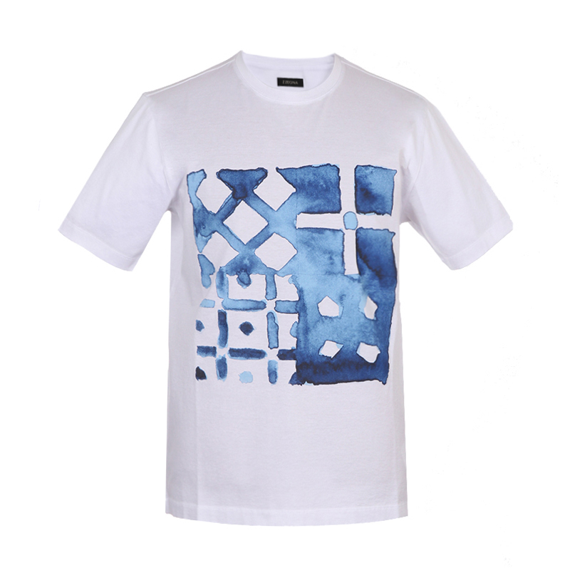 未使用 ZEGNA 男士白色棉质印花短袖T恤 