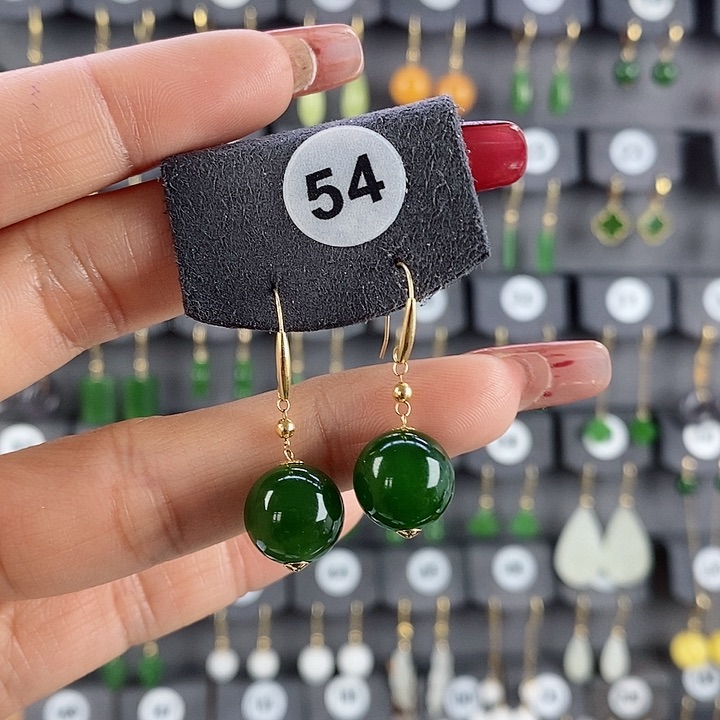 和田玉耳饰18K金镶嵌