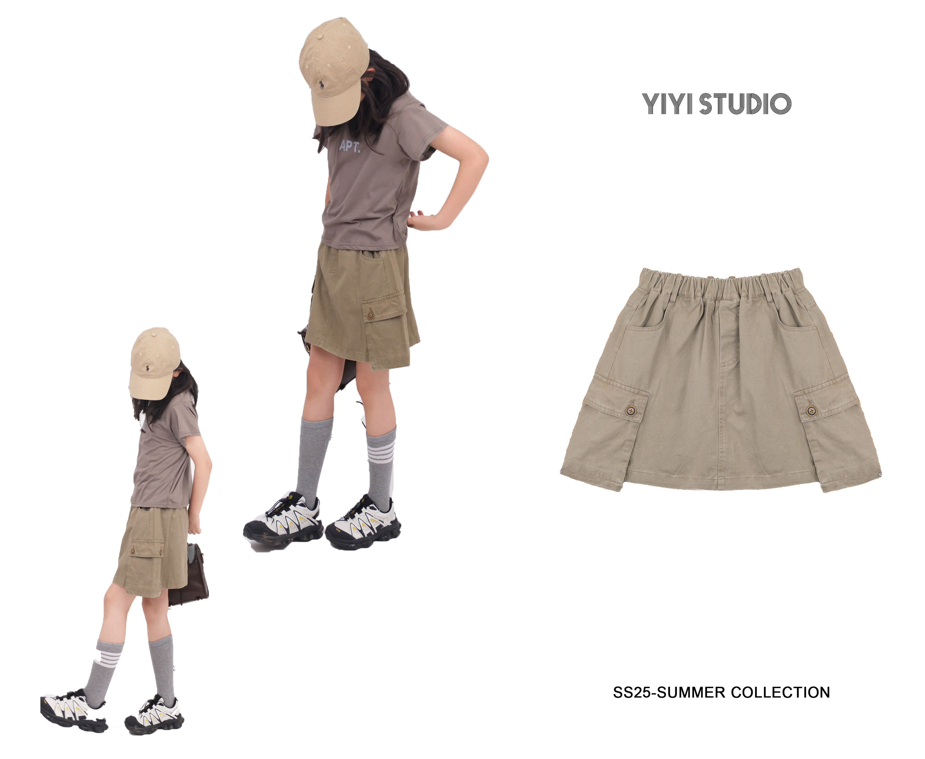 YiYi 童装卡其色工装风短裙0527