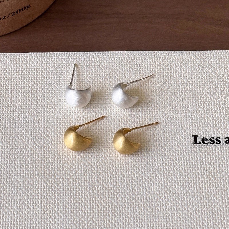 925银耳饰 【拉丝耳钉】山山同款韩系冷淡风金色哑光拉丝水滴耳钉女