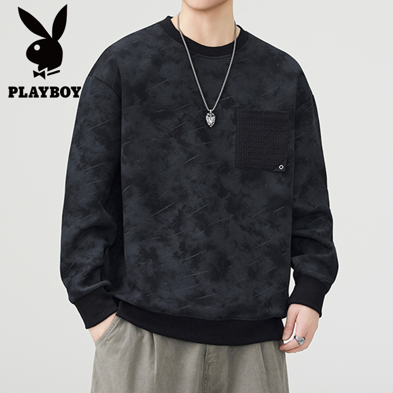 PLAYBOY/花花公子2025秋季长袖扎染男士宽松卫衣上衣圆领卫衣外套