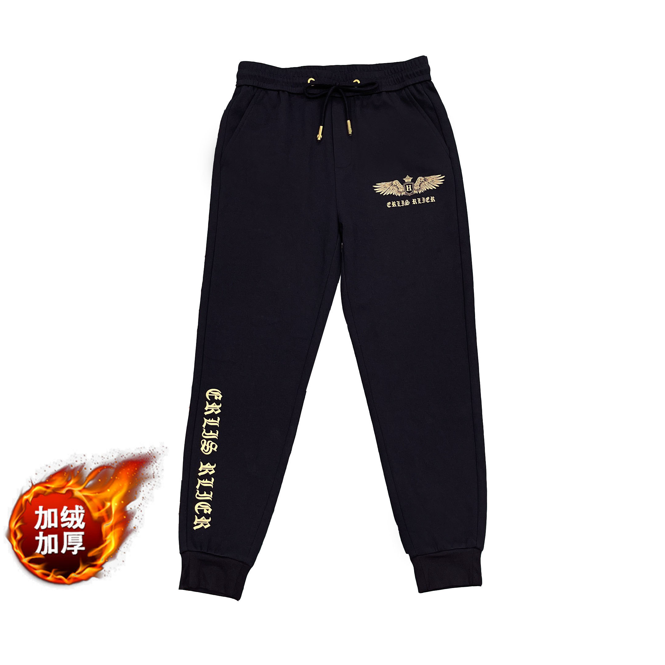 2025冬季新款男士印花翅膀加绒休闲裤时尚百搭潮流男裤子 KK66866