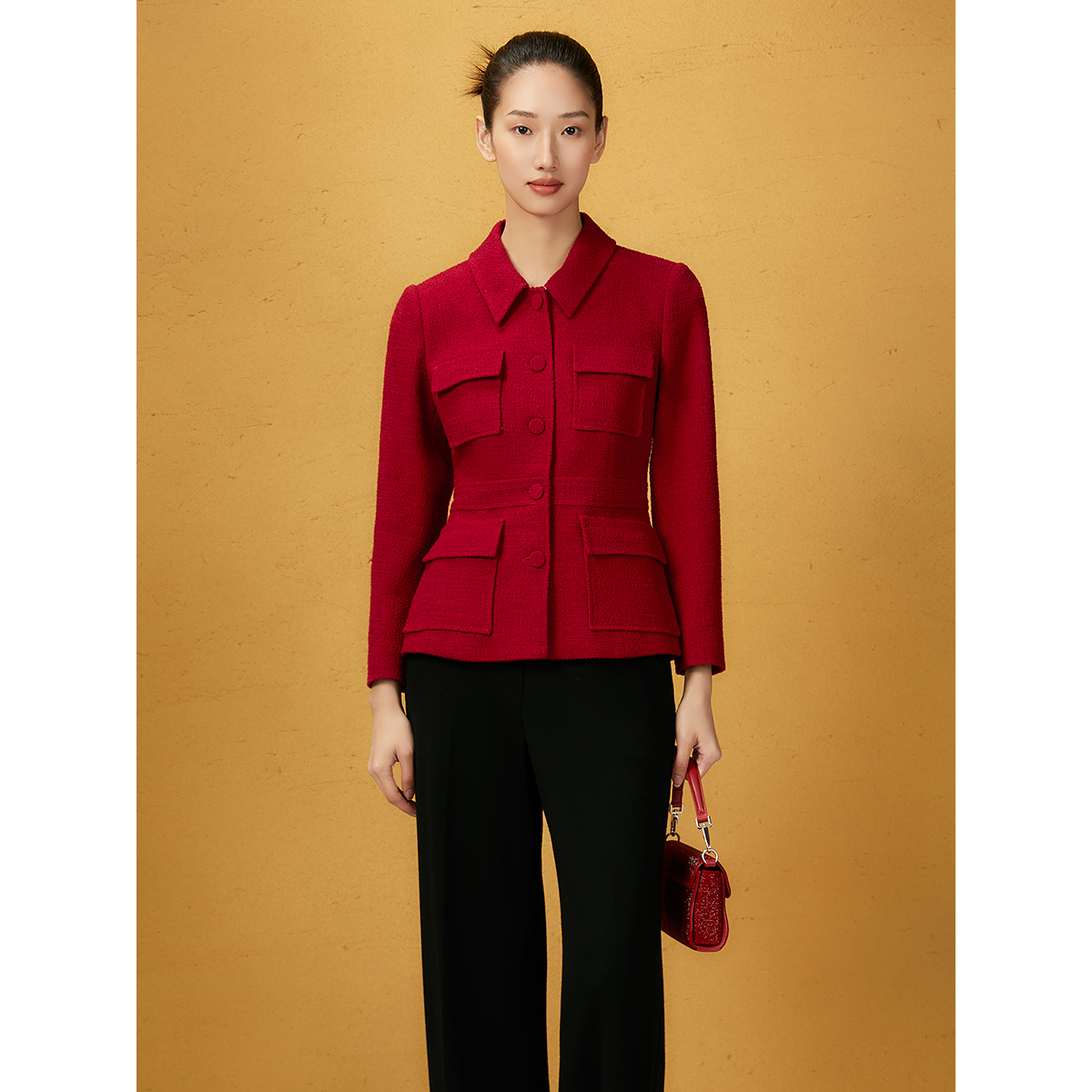 Song of Song/歌中歌气质长袖短款时尚红色修身外套 5C35510140