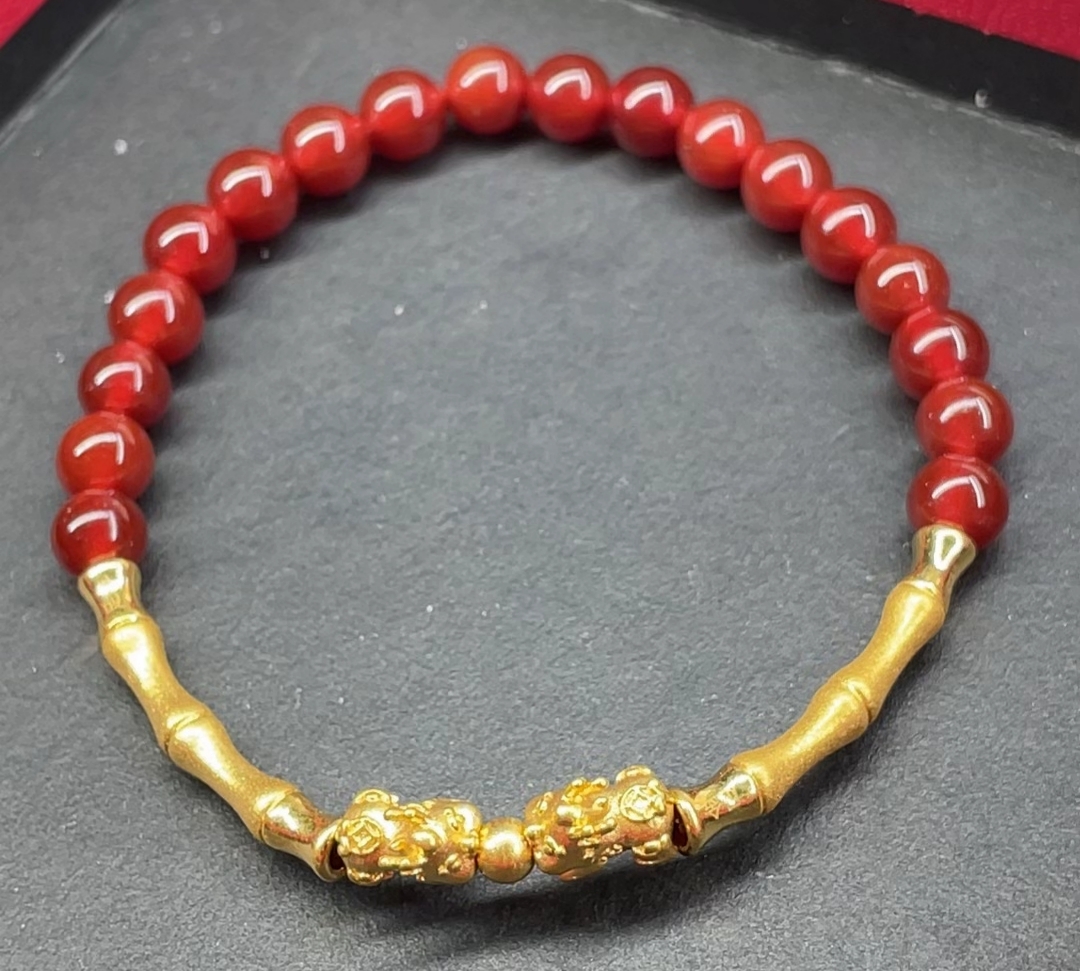 严选（009）足金竹节＊2+貔貅*2+卡3.5珠1颗（赠卡六玉 髓）多样性发货